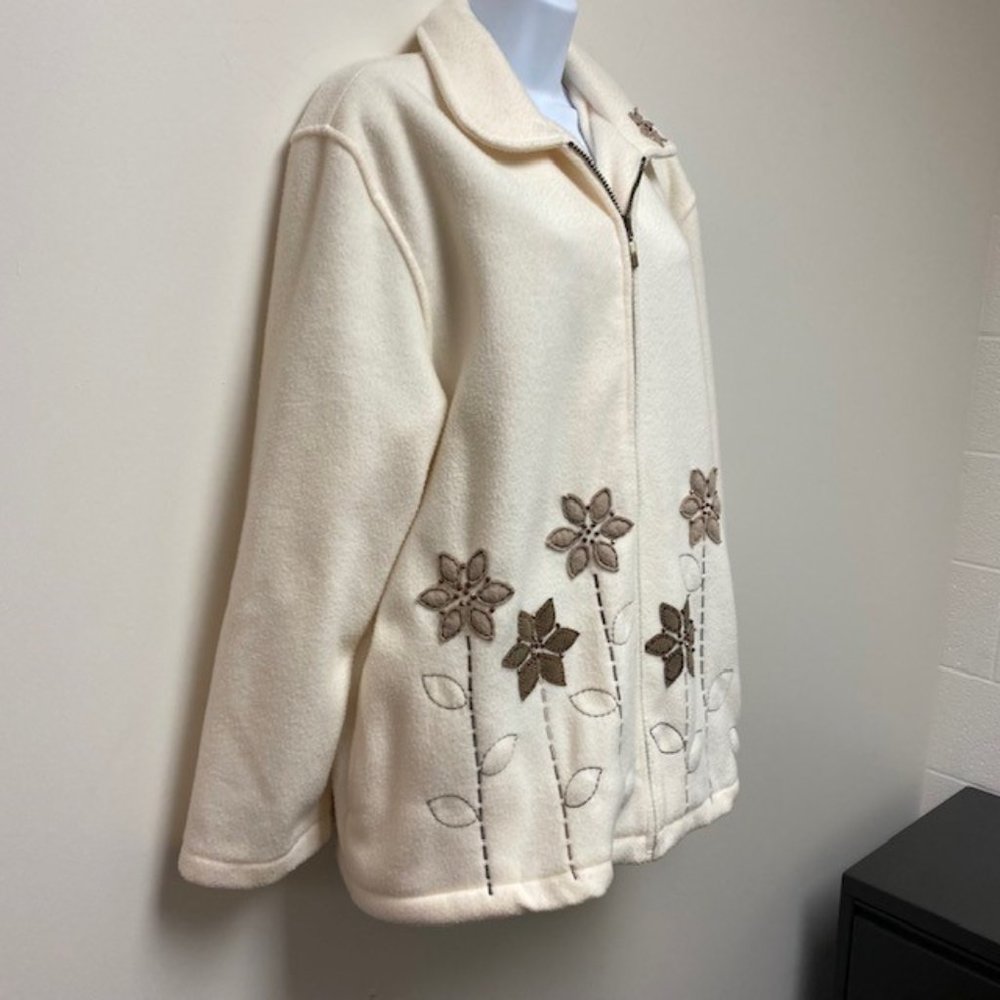 Alfred Dunner Zip Up Fleece Jacket w/Beaded‎ Floral Applique - Picture 7 of 10